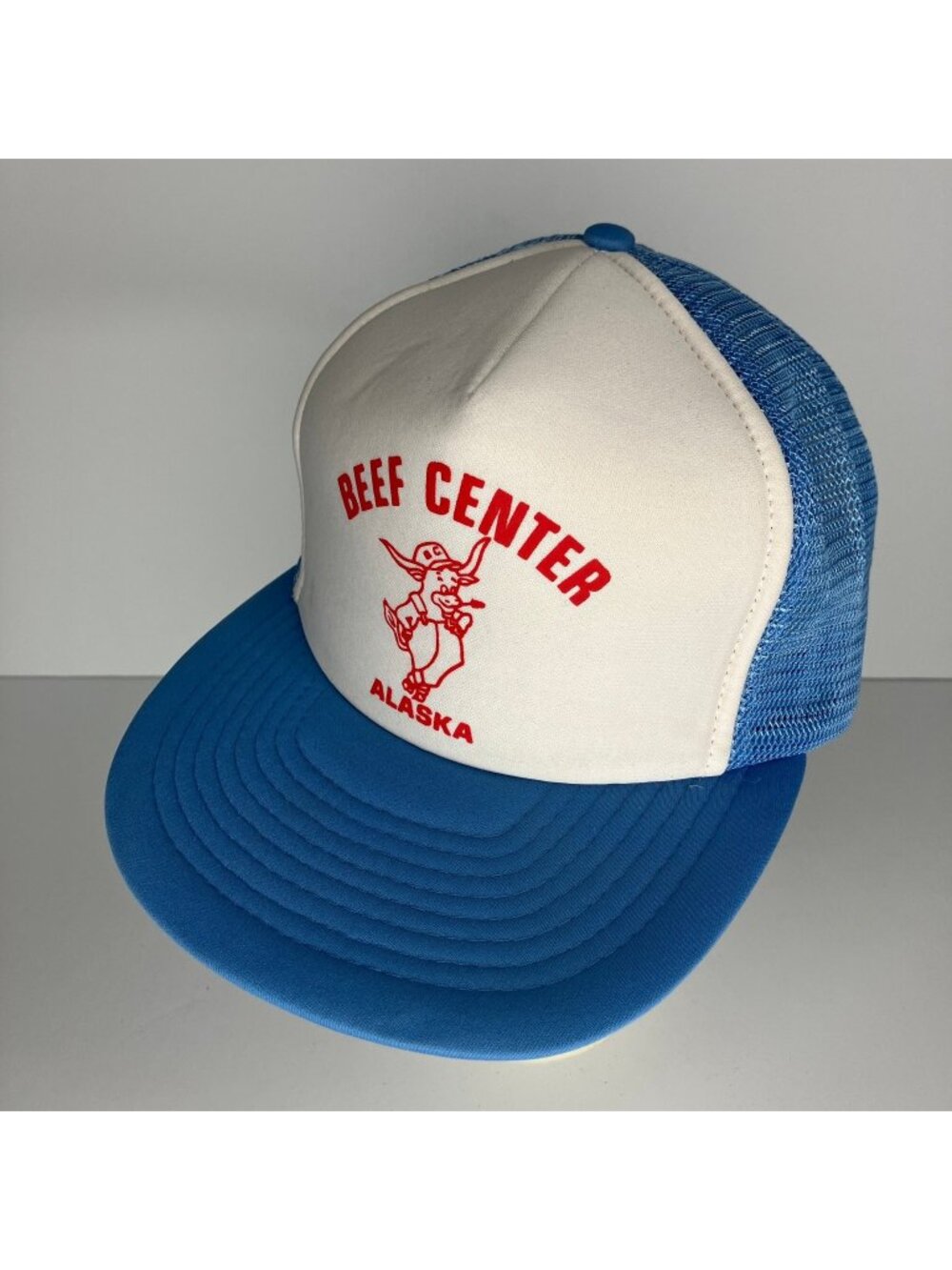 Vintage Beef Center Alaska Bull Men's Trucker Hat Snapback Blue